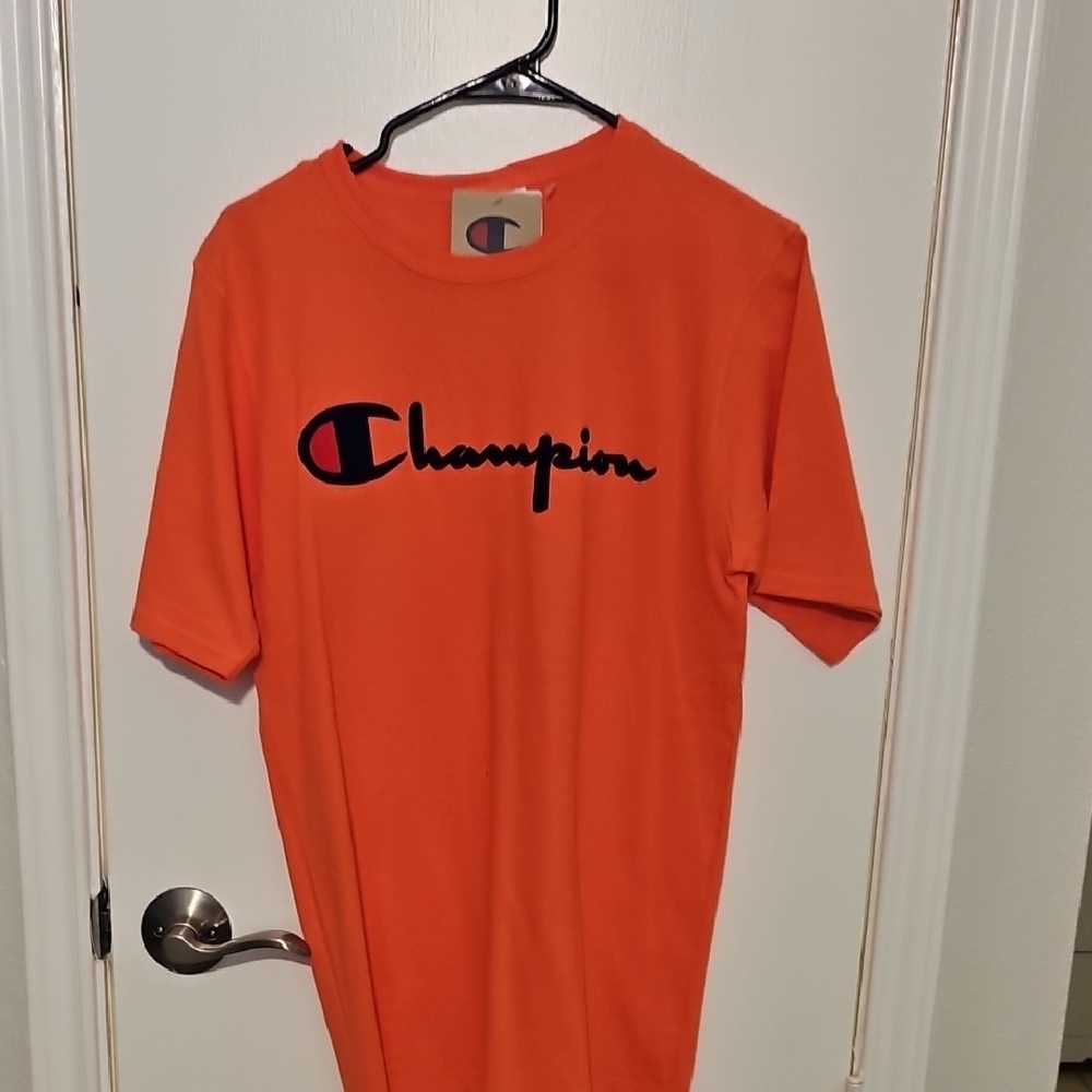 Champion Vibrant Orange Tee with Dark Blue Logo